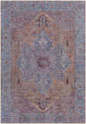 Detailed view of the Otaki Purple & Brown Washable Area Rug featuring an oriental pattern and a blend of purple, brown, and blue hues. Design-Rectangle-5373
