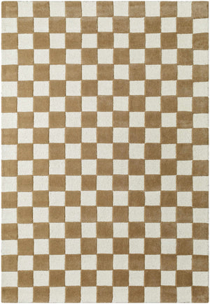 Timin Brown Checkered Wool Area Carpet