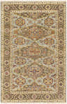 Hand knotted Temvik Handmade Wool Rug in aqua, blue, and brick red. Bohemian style rectangle rug with fringe. Design-Rectangle-69