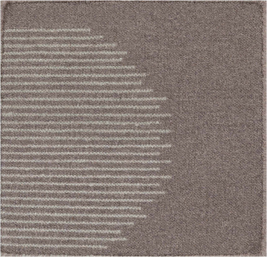 Close-up of the Tensed Area Rug showing the charcoal wool texture and slate blue horizontal stripe design. Swatch