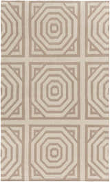 Close-up of the Terlton Ivory Greek Geometric Rug, a hand-woven wool rug with an ivory and taupe octagon pattern. Design-Rectangle-576