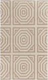 Close-up of the Terlton Ivory Greek Geometric Rug, a hand-woven wool rug with an ivory and taupe octagon pattern. Design-Rectangle-576