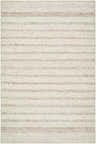 Close-up of the hand-tufted Trung Area Rug. Ash and pearl wool rug with a subtle horizontal stripe pattern. Farmhouse style. Design-Rectangle-576