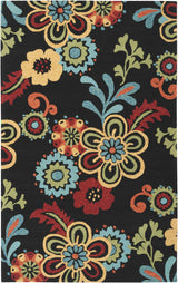 Thaxton Colorful Flowers on Black Area Rug - Clearance