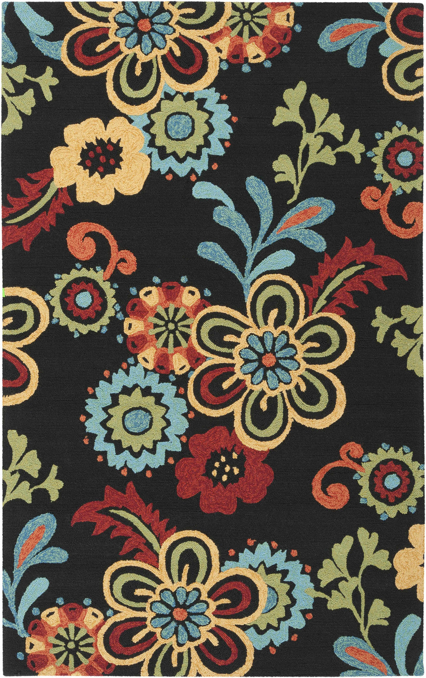 Thaxton Colorful Flowers on Black Area Rug - Clearance