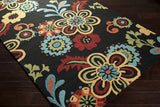 Thaxton Colorful Flowers on Black Area Rug - Clearance