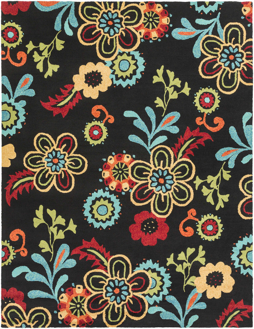 Thaxton Colorful Flowers on Black Area Rug - Clearance