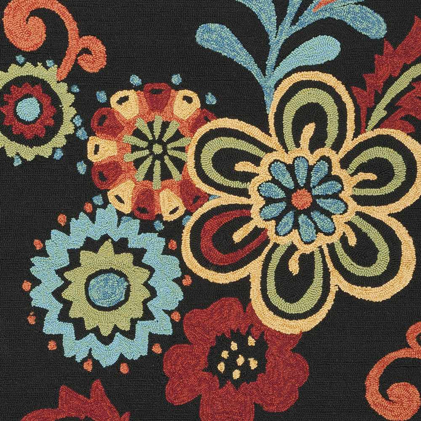 Thaxton Colorful Flowers on Black Area Rug - Clearance