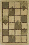 Thiells Area Rug features a camel and brown grid pattern with leaf accents. Hand-knotted wool rug. Contemporary style. Design-Rectangle-58