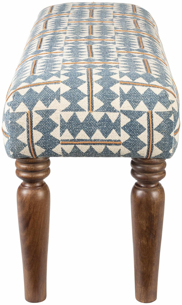 Thallwitz Blue Geometric Upholstered Bench