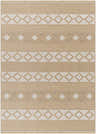 Close-up of the Tomai Washable Jute Rug: beige, cream, and tan rug with diamond and chevron patterns. Farmhouse style. Design-Rectangle-537