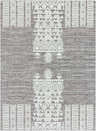 Close-up of the Thorntonville Outdoor Rug. Bohemian style rug with a gray background and white geometric pattern. Design-Rectangle-710103