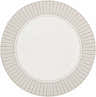 Round Tickfaw Area Rug in taupe and white. Machine-woven olefin rug with a striped border design. Design-Round-73