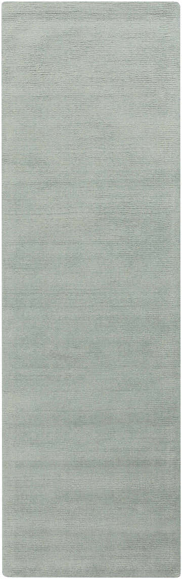 Close-up of the hand-loomed Brockton Solid Dusty Sage Wool Rug, showing its subtle striped texture and soft color. Design-Runner-268