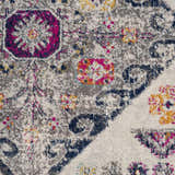 Close-up of Tigriv Ivory 2312 Area Rug. Features gray, ivory, navy, and orange bohemian-style floral pattern. Texture