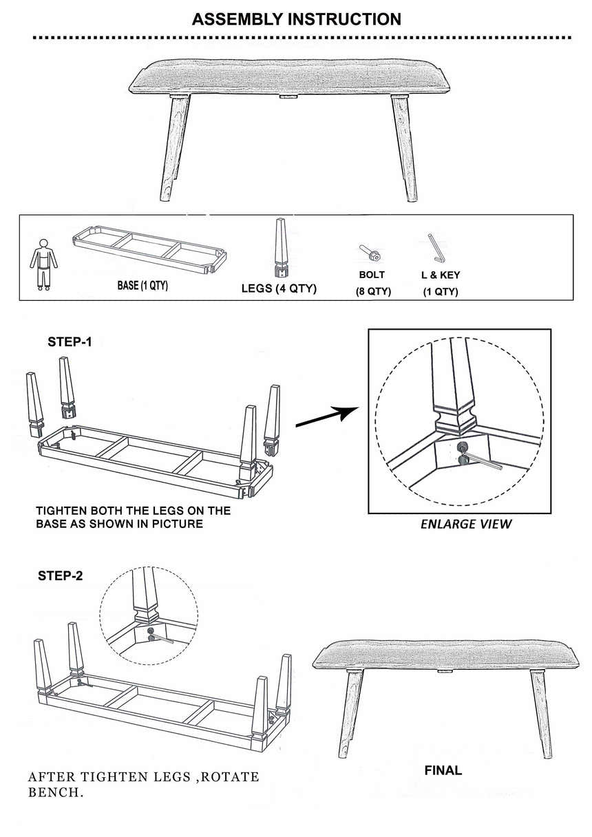 Tigum Beige Tufted Wooden Bench