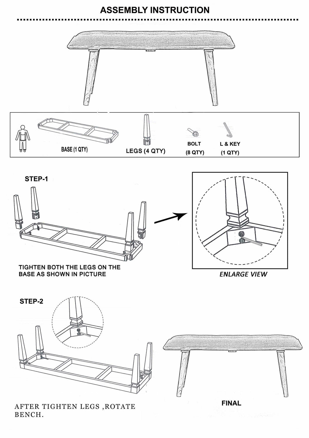 Tigum Beige Tufted Wooden Bench
