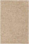 Close-up of the Timpas Luxury Linen-Viscose Rug. Hand-loomed rug with subtle stripes and a soft, neutral beige color. Design-Rectangle-576