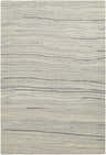 Close-up of the hand-tufted Tinubuan Area Rug. Light beige wool rug with subtle horizontal stripes in light gray and slate. Design-Rectangle-576