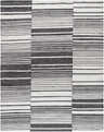 Close-up of the Tania Area Rug. Hand-woven 100% jute rug in black and cream stripes, farmhouse style. Design-Rectangle-810