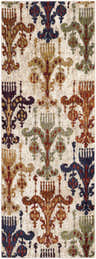 Close-up of the Talcott Clearance Area Rug. Features a farmhouse design with burgundy, ivory, and navy floral-like patterns. Design-Runner-2773