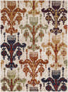 Close-up of the Talcott Clearance Area Rug. Farmhouse style rug with burgundy, ivory, navy, and light brown floral pattern. Design-Rectangle-5373