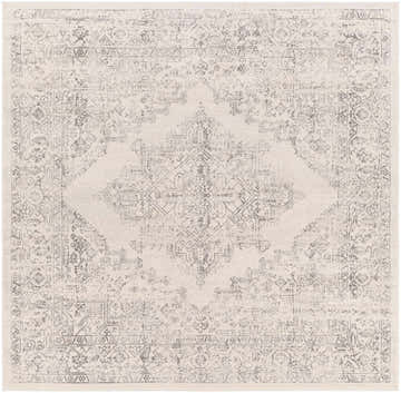Close-up of the Tamarama Area Rug showcasing its traditional gray and off-white oriental pattern. Design-Square-67