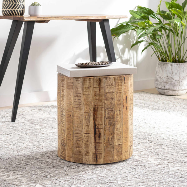 Bungsuan Natural Wood End Table with wheels