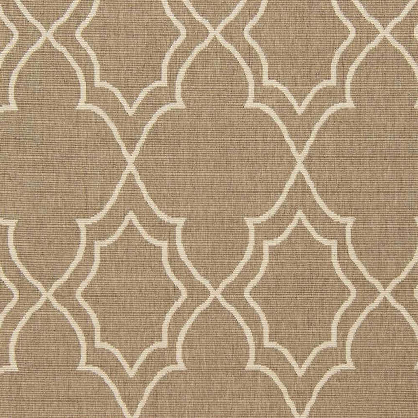 Close-up of the Toledo Area Rug showing a beige background with a light beige quatrefoil pattern. Swatch