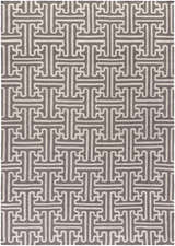 Close-up of the hand woven Tooele Area Carpet. Cream and tan geometric pattern. 100% wool rug. Design-Rectangle