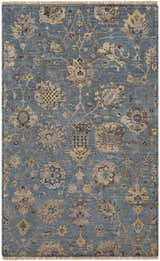 Close-up of the Toquerville Premium Rug. Aqua rug with a traditional floral pattern in charcoal, oatmeal, and wheat tones. Design-Rectangle-58