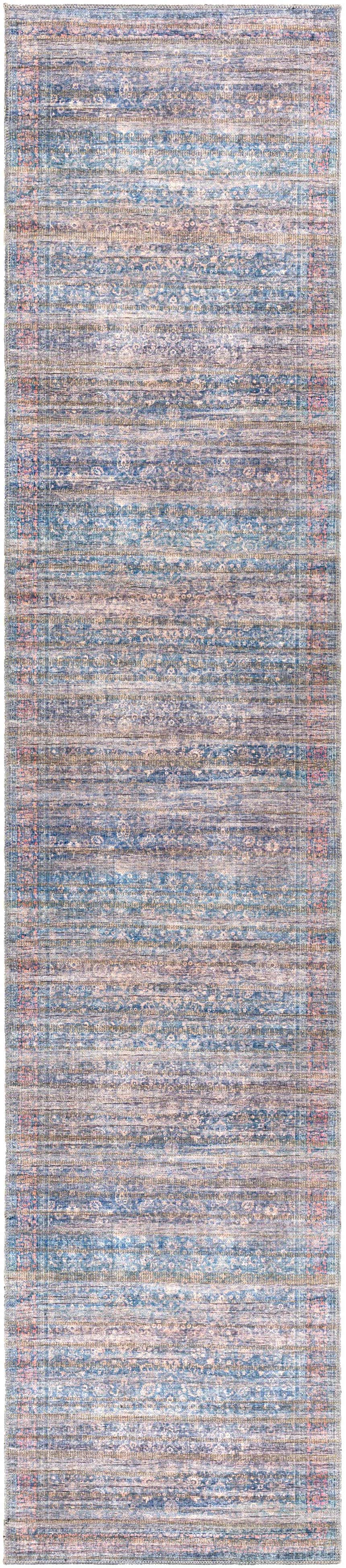 Troupsburg Washable Area Rug: Traditional oriental design in blue, tan, and pink. Machine woven, rectangle shape. Design-Runner-2712