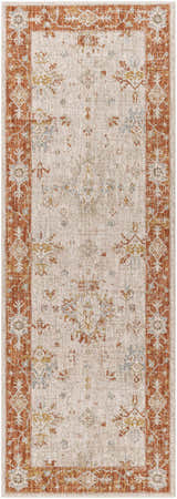 Tsawwassen Thick Luxe Area Rug in light beige with brick red border. Traditional style with oriental rug pattern. Design-Runner-2773