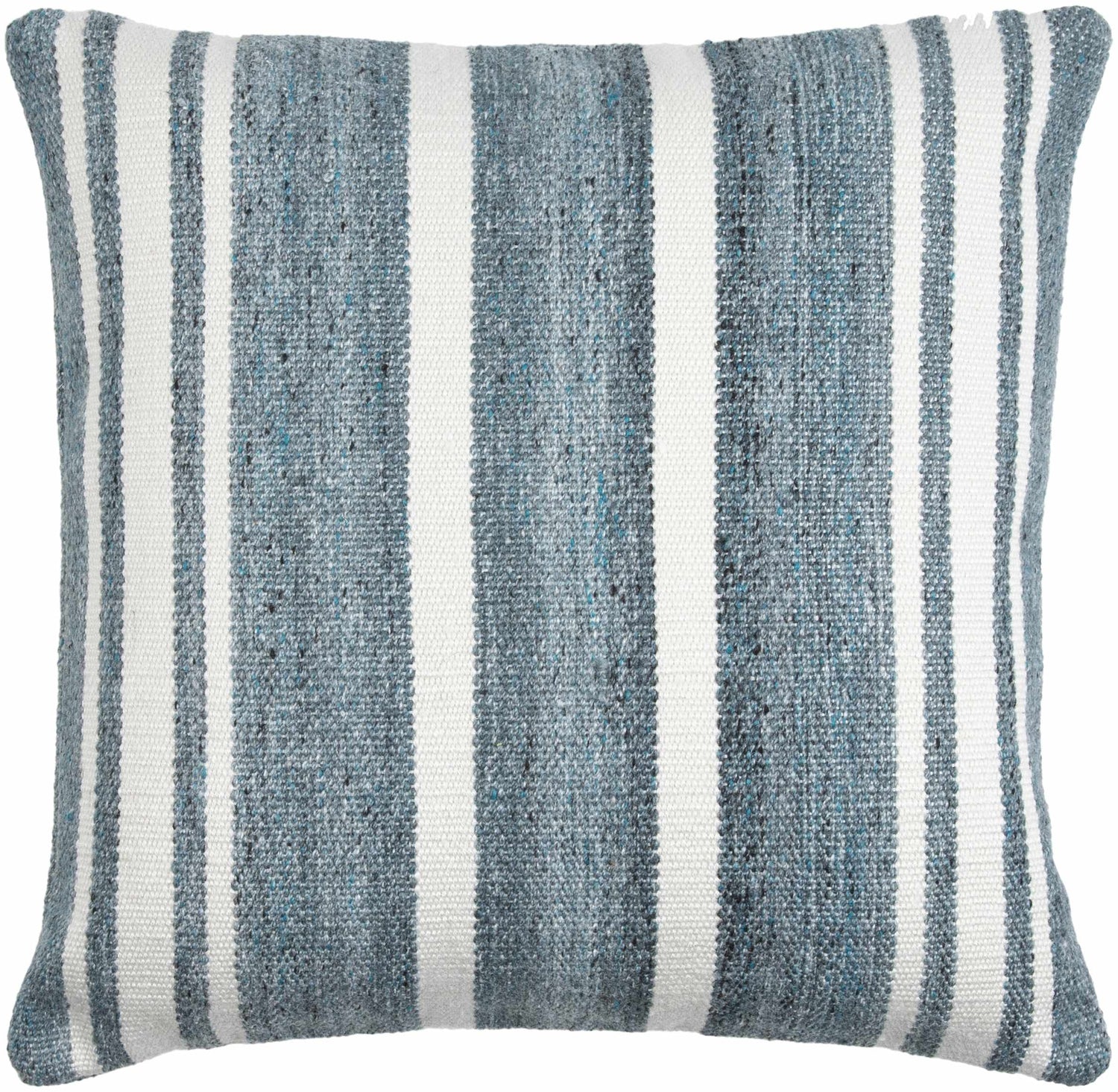 Rivane Blue and Off White Woven Stripe Cottage Farmhouse Recycled PET Outdoor Accent Pillow - Clearance