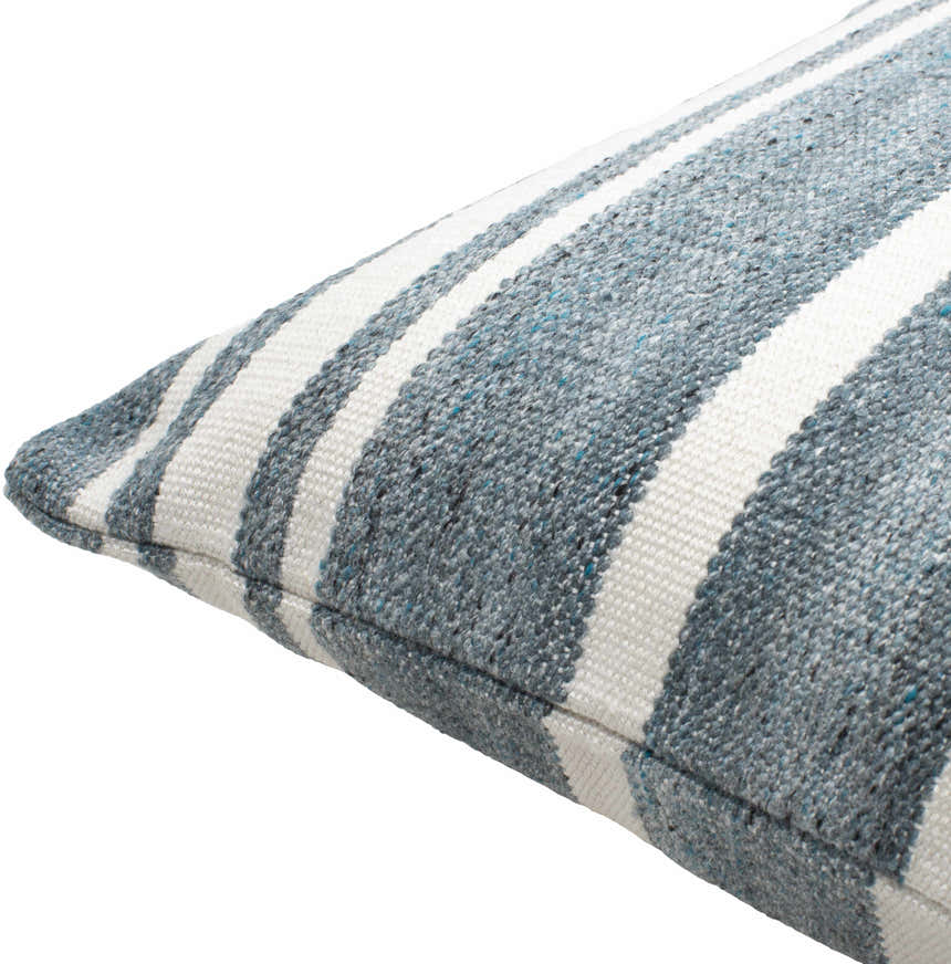 Rivane Blue and Off White Woven Stripe Cottage Farmhouse Recycled PET Outdoor Accent Pillow - Clearance