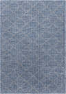 Close-up of the Blue Moolap Outdoor Rug featuring a blue and white geometric trellis pattern. Design-Rectangle-537