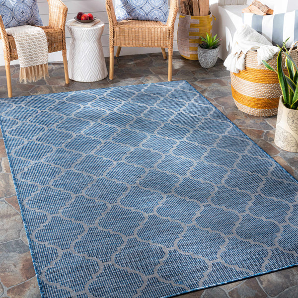 Unique Outdoor Trellis Area Rug, Navy Blue - Clearance