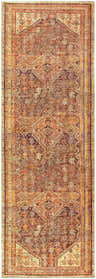 Detailed Tungao Washable Area Rug runner in brown, burnt orange, and beige. Bohemian style with traditional oriental rug patterns. Design-Runner-27710