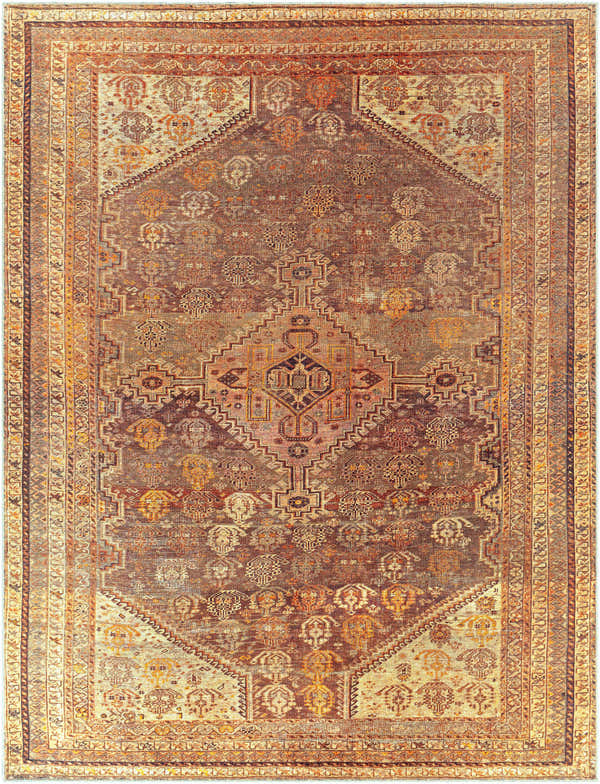 Tungao Washable Area Rug featuring a traditional oriental design in brown, burnt orange, light beige, and saffron hues. Design-Rectangle-710102