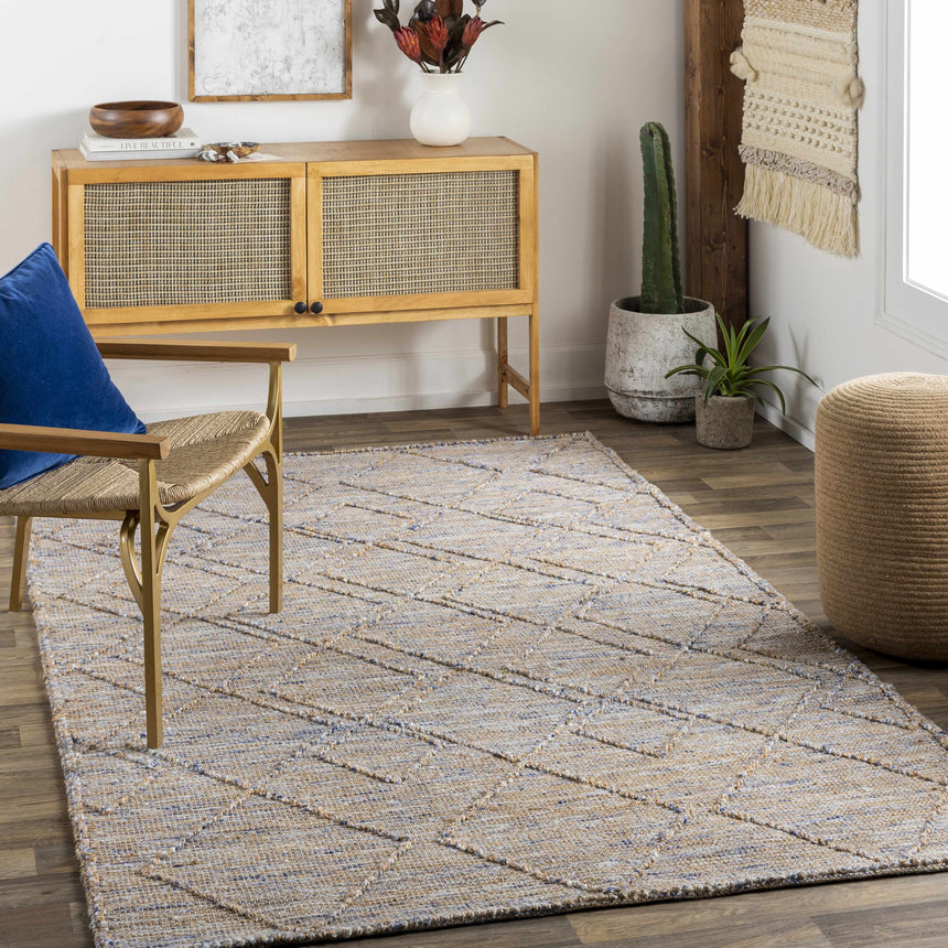 Buse Hand Woven Beige & Blue Area Rug - Clearance