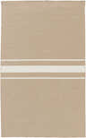 Close-up of the Twitty Area Rug. Tan wool rug with two ivory stripes, hand woven texture. Design-Rectangle-58