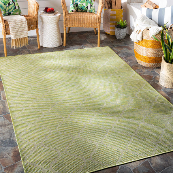 Unique Outdoor Trellis Area Rug, Olive Green - Clearance