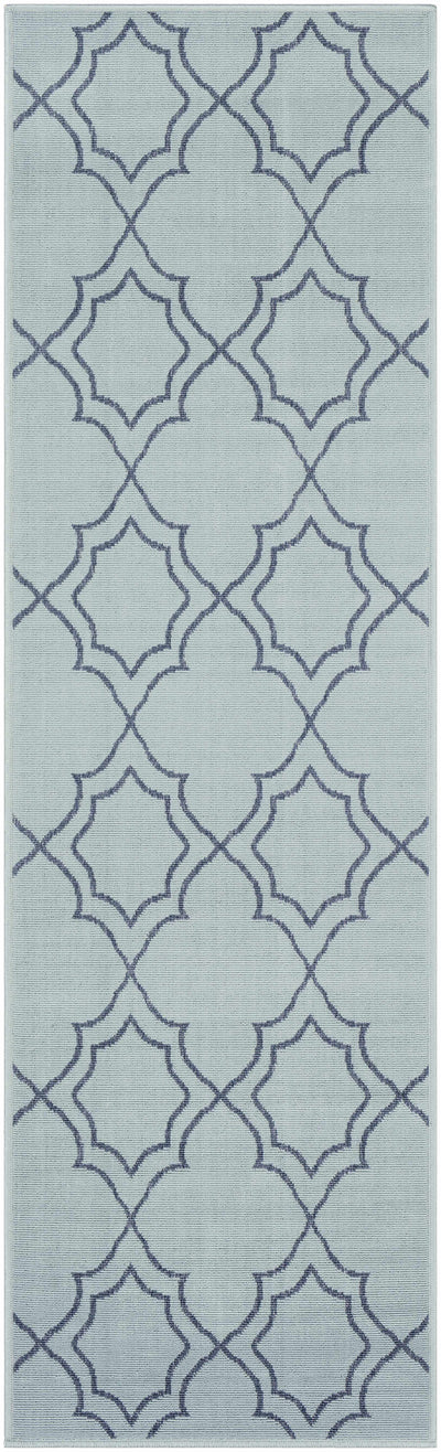 Unique Pale Blue Lattice Trellis Outdoor Rug - Clearance