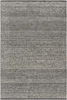 Close-up of the hand-tufted Urvi Area Rug. Gray and smoke wool rug with farmhouse-style horizontal patterns and texture. Design-Rectangle-576