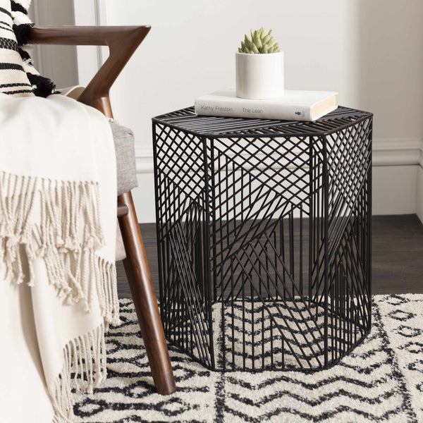 Black Black Geometric Wire End Table