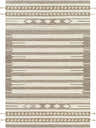 Close-up of the hand-tufted Vamo Area Rug. Brown, tan, and oatmeal stripes with bohemian diamond and arrow patterns. 100% wool. Design-Rectangle-576