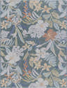 Close-up of Vicky Area Rug, a coastal style rug with cream, green, mustard, olive, rust, and tan floral pattern. Design-Rectangle-537