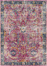 Close-up of the Vick Area Rug featuring a vintage, traditional design with burgundy, navy, and burnt orange colors. Design-Rectangle-46