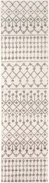 Close-up of the Vicksburg All Over Pattern Rug. Bohemian design in charcoal, gray, light beige, and medium gray. Machine woven texture. Design-Runner-2710