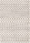 Close-up of the Vicksburg rug. Charcoal and gray geometric all over pattern on light beige polypropylene. Bohemian style. Design-Rectangle-5373